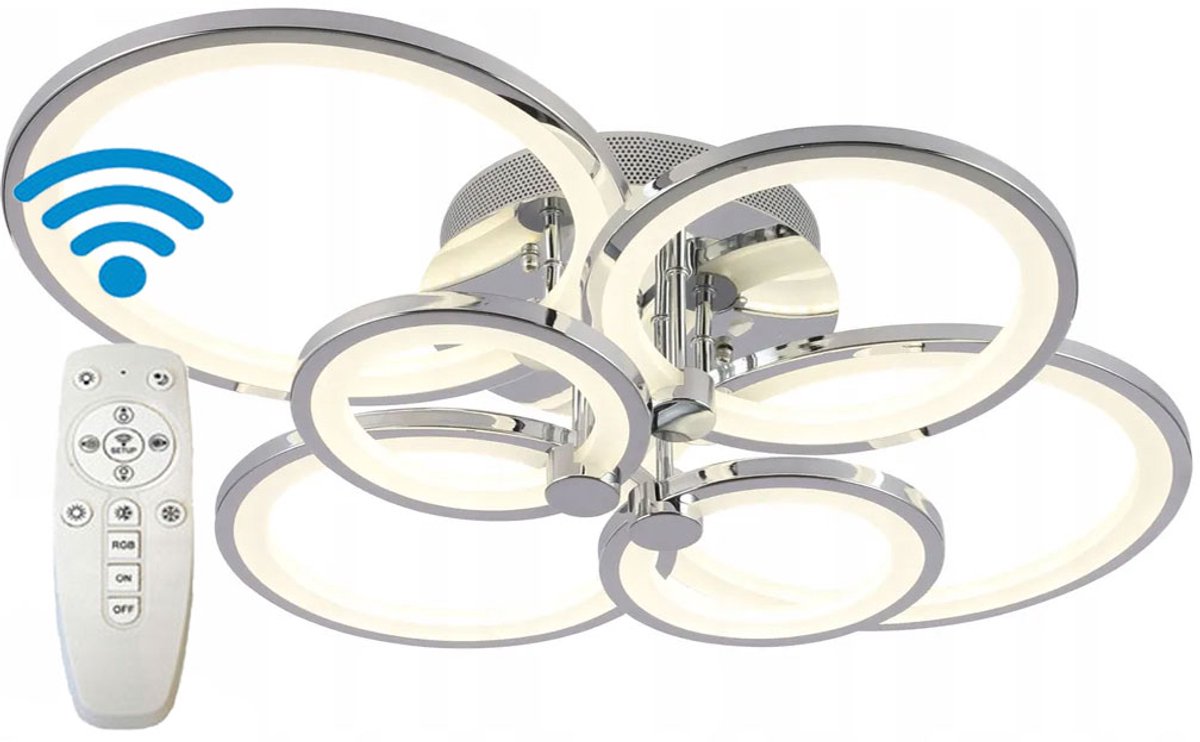 Moderne LED Ring Plafondlamp met afstandsbediening - Chroom