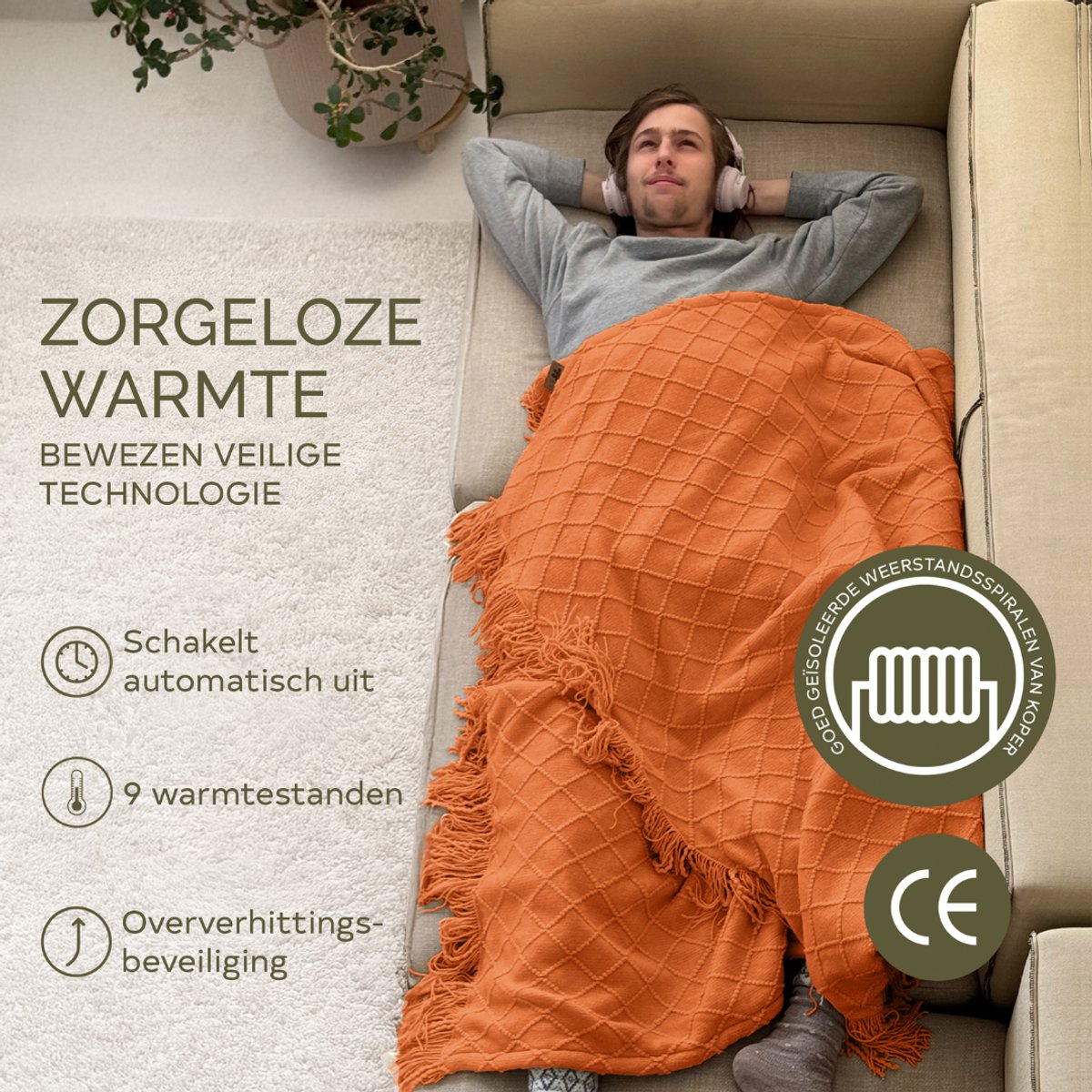Groenland BOHEM Design Warmtedeken voor de Bank 180 × 130 cm Red Earth | Verwarmde Plaid · Elektrische Deken voor de Bank | Wasbaar · 9 Warmtestanden · Timer met Automatische Uitschakeling — cadeau in Wonen & Interieur - foto 5