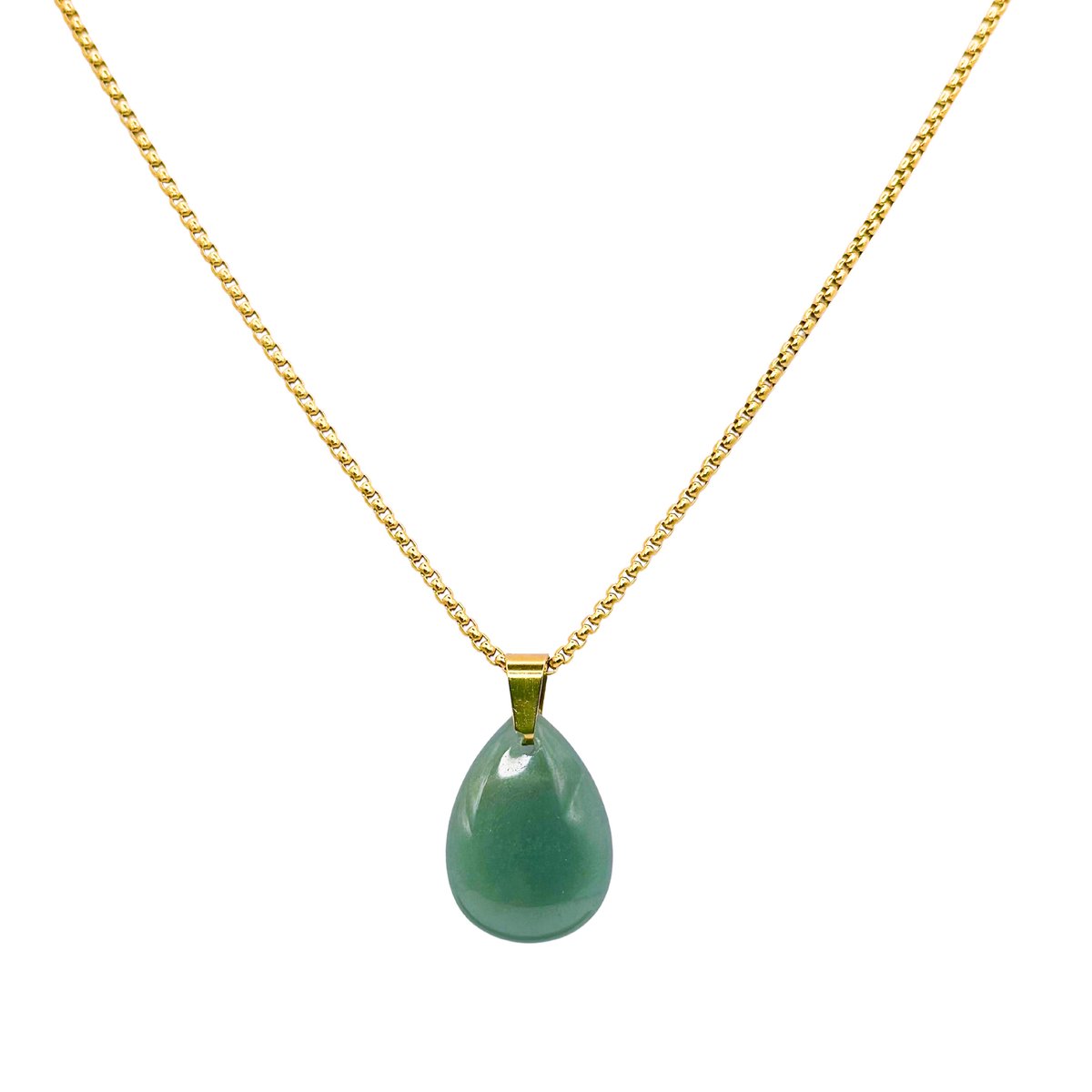 LOUIZ - Groene Aventurijn Ketting - Ketting met Aventurijn Hanger Goudkleurig - Stainless Steel 18 K verguld - Aventurijn Edelsteen