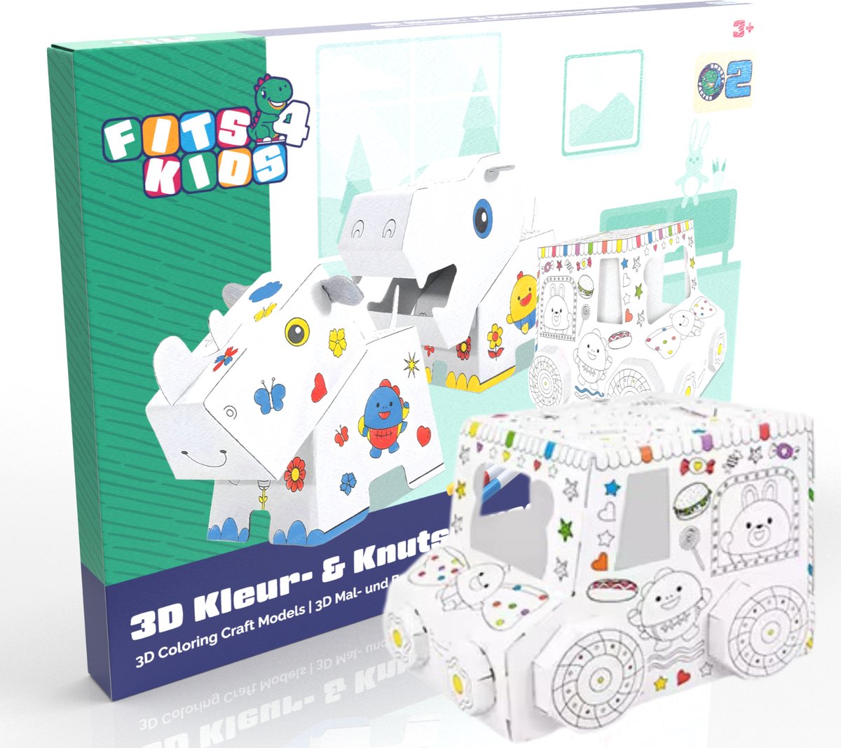 Fits4Kids® DIY Knutselset Kinderen – Kartonnen IJswagen / Truck om te Kleuren & Verven – DIY Creatieve Bouwset van Karton – Speelgoed om te Knutselen