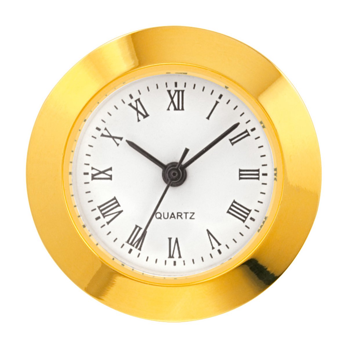 Mini insert uurwerk import trommel Ø 24mm, lunette Ø 25,2mm geel, wijzerplaat wit-antiek, Romeinse cijfers
