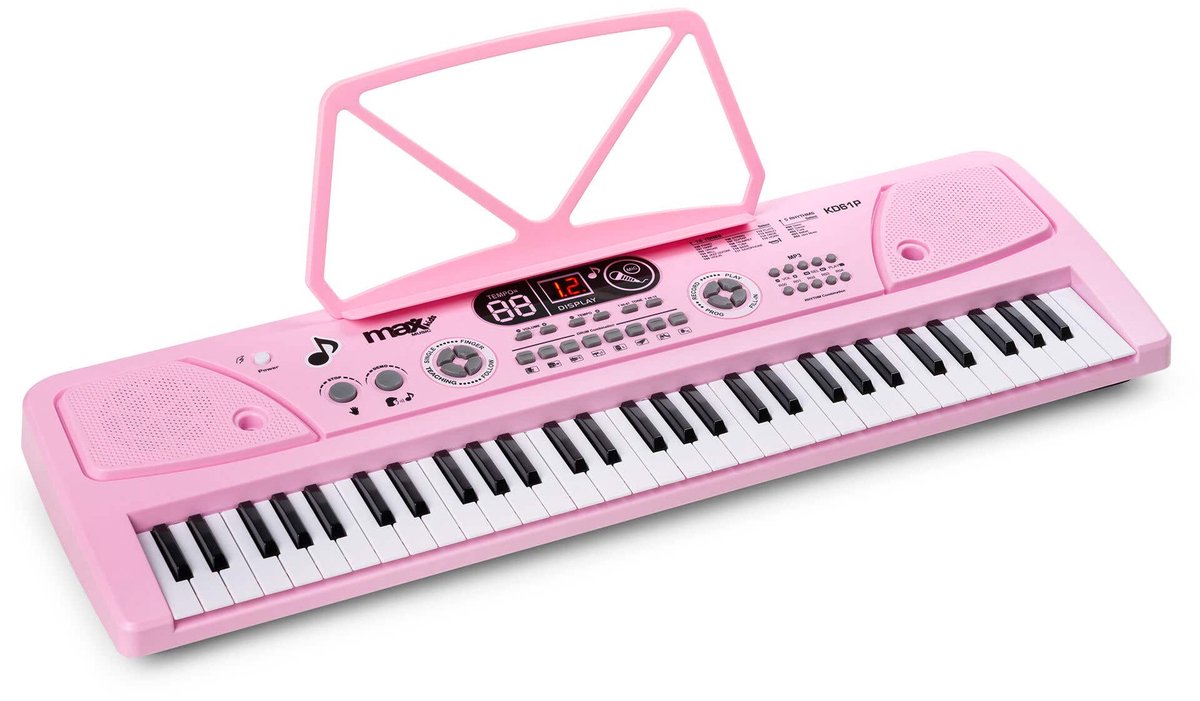 Keyboard piano kinderen - MAX KD61P - Keyboard met 61 toetsen - Microfoon en oplaadbare accu - Roze