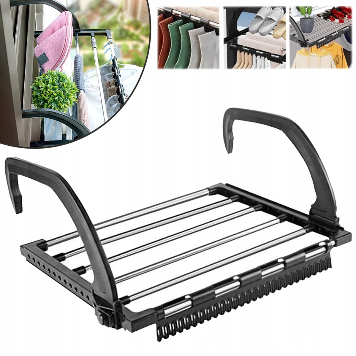 Droogrek Hangend - Wasrek Uitschuifbaar - Wanddroogrek - Hangdroogrek - Deur - Balkon - Radiator - met Sokkenrekje