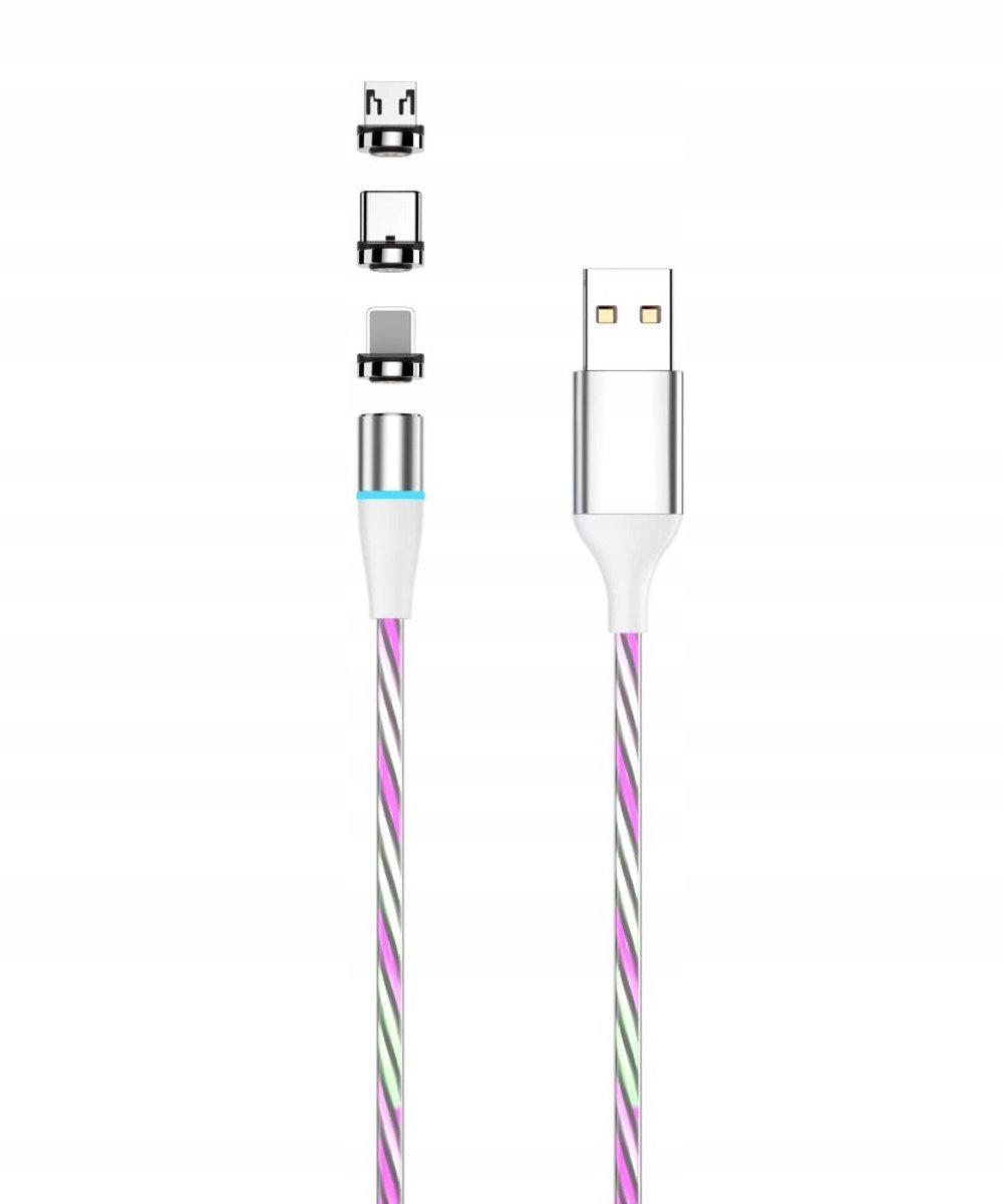 Setty Magnetische USB Kabel 1m 2A LED Blauw met 3 Adapters