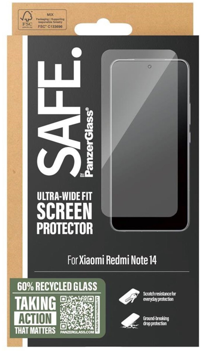SAFE by PanzerGlass Ultra-Wide Fit Screenprotector incl. applicator voor de Xiaomi Redmi Note 14 (4G)