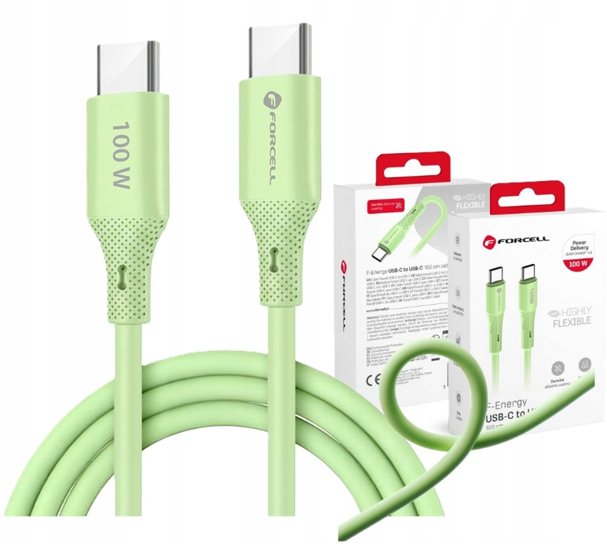 Forcell USB-C Kabel 100W 5A Silicone Groen 1m - Snel Laden
