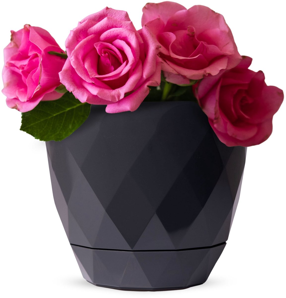 Antraciet Kunststof Bloempot - 22cm - Stijlvol Ruitpatroon
