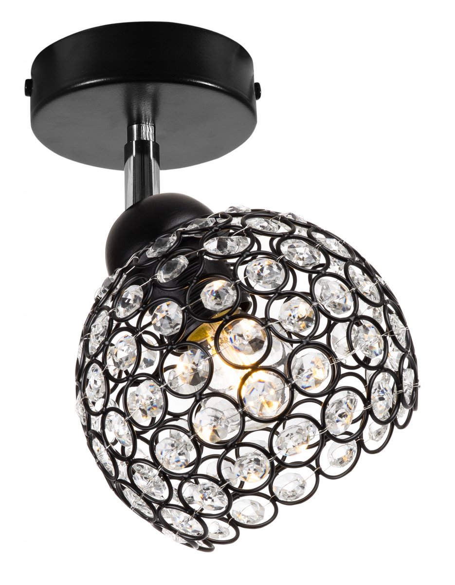 Glamour Kristallen Plafondlamp Zwart - E27 - 23cm Hoog
