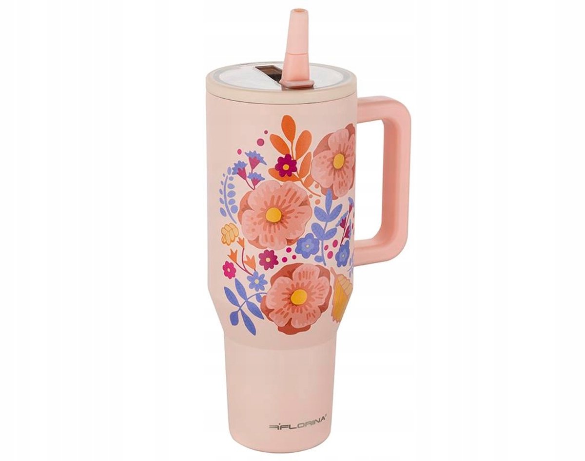 Florina Power Thermosbeker Bloemen 1.1L - Lekvrij met Rietje