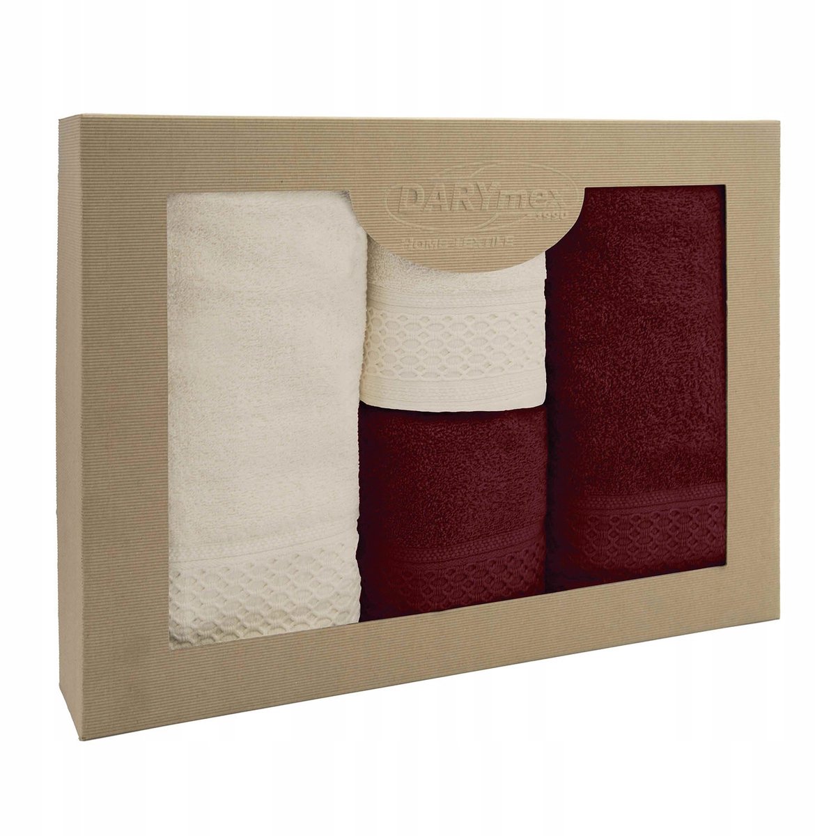 Darymex Solano Katoen Handdoek Set - 4 Stuks Ecru & Bordo