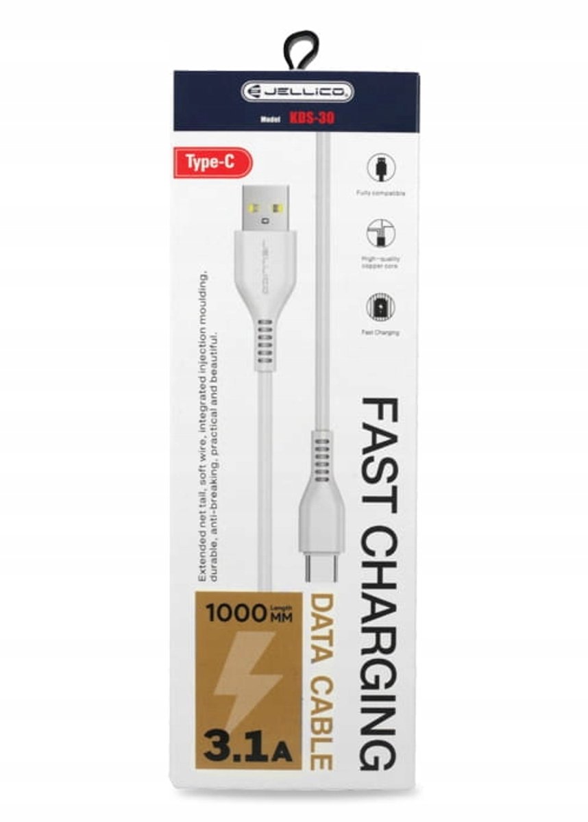 Jellico KDS-30 USB-C Kabel 3.1A 1M Wit