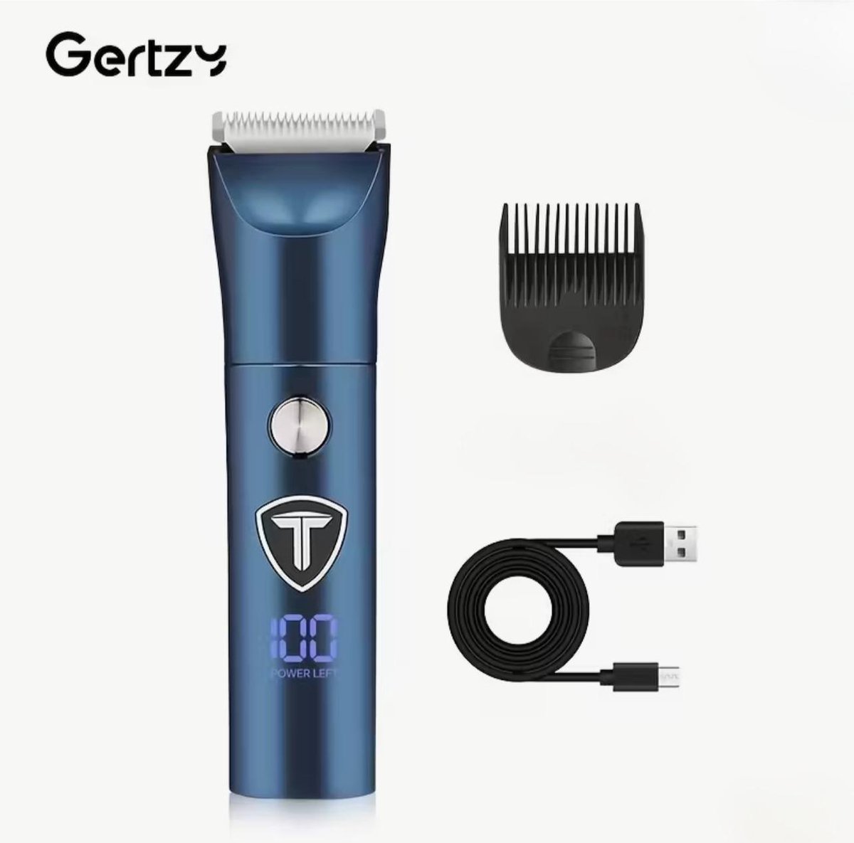 Gertzy Tondeuse - Digitale Clipper - 3 Ingebouwde modi's/standen - Verchroomd Metaal Behuizing - Usb Oplaadbare Trimmer voor Gezichtshaar, Hoofdhaar en Lichaamshaar - Batterij Indicator - Perfecte Lichaamshaar Verzorging - Kleur: Blauw