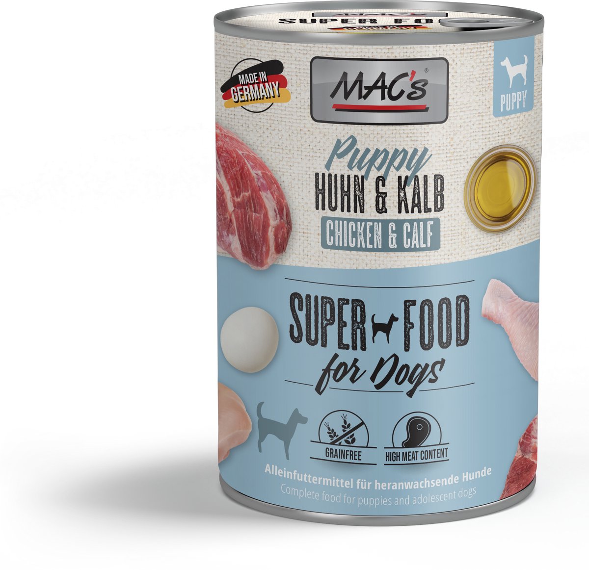 6x 400g MAC's Puppy Superfood Kip & Kalfsvlees natvoer voor honden