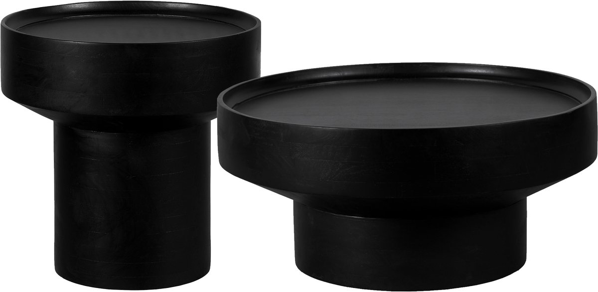 Lewis & Loft Salontafel Luus - Mangohout - Rond - Zwart - Klein en groot - Set van 2