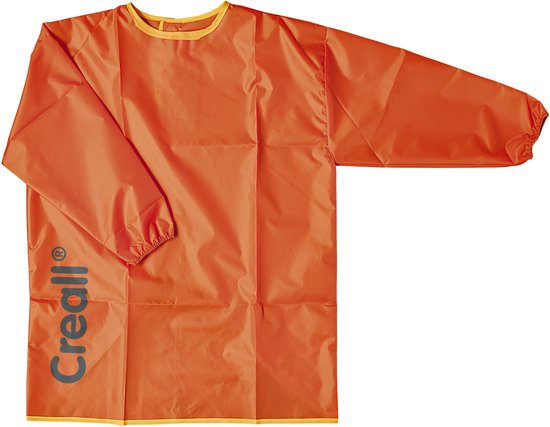 Oranje schildersschort met gele bies en het Creall logo op de linker mouw.