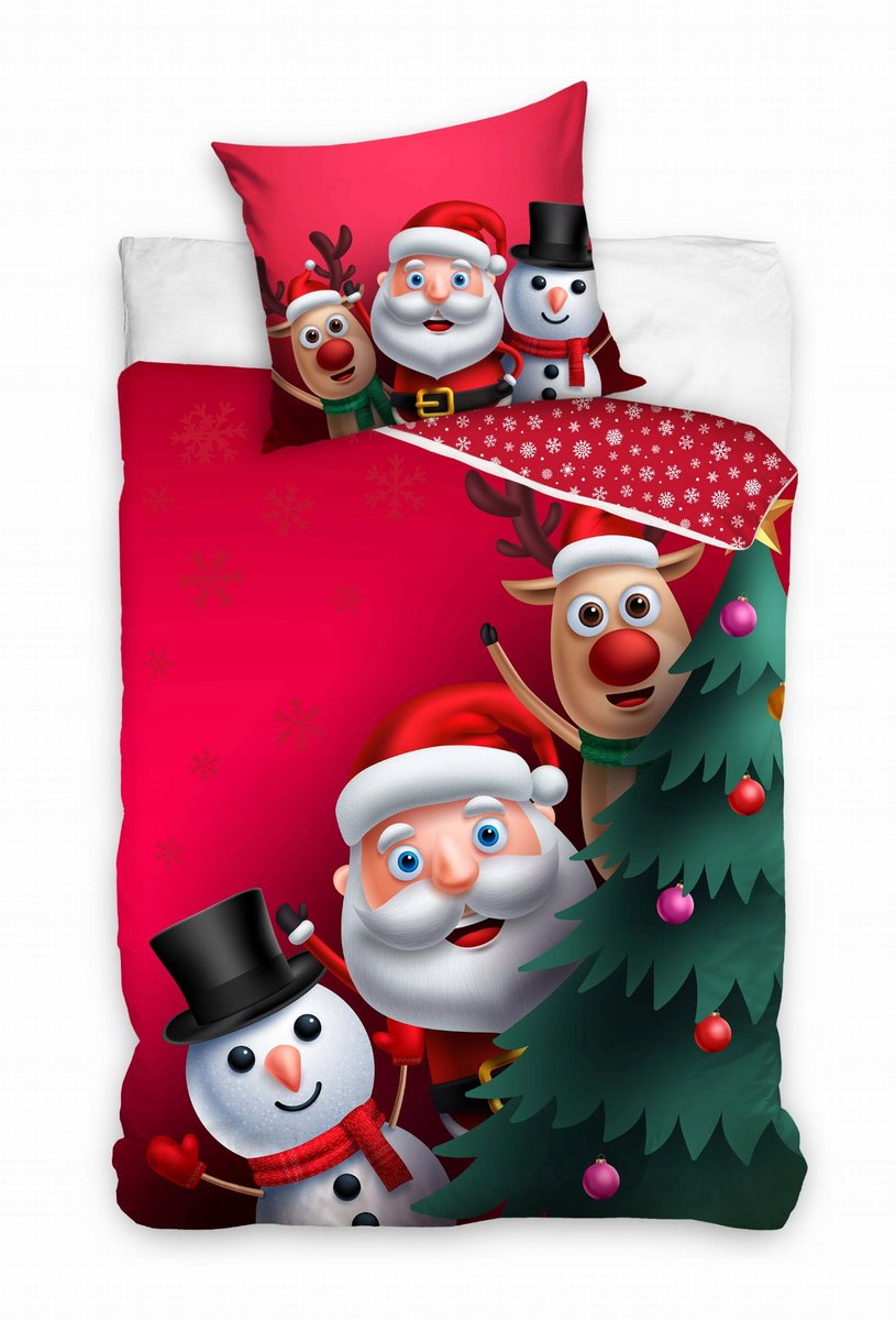 Kerst Dekbedovertrek Katoen 160x200cm - Rendier, Sinterklaas, Sneeuwpop