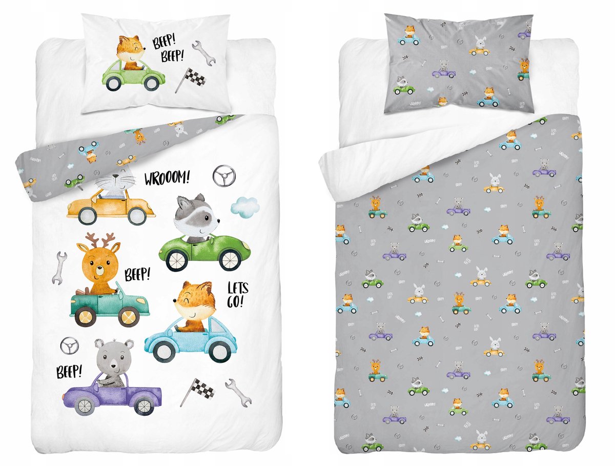Kinderbeddengoed 100x135cm - Katoen met Autootjes - 2 Delig