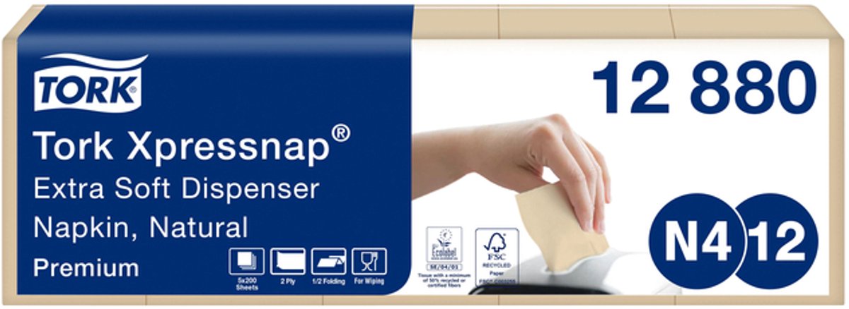 Servetten Tork Xpressnap®  1/2 vouw 2-laags 1000st naturel  12880 | 192 stuks