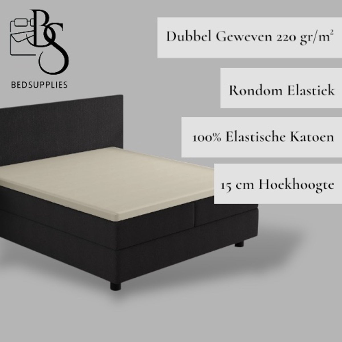 Bedsupplies - Luxe Dubbel Geweven Jersey Topper Hoeslaken - 140 x 200/220 - Ecru