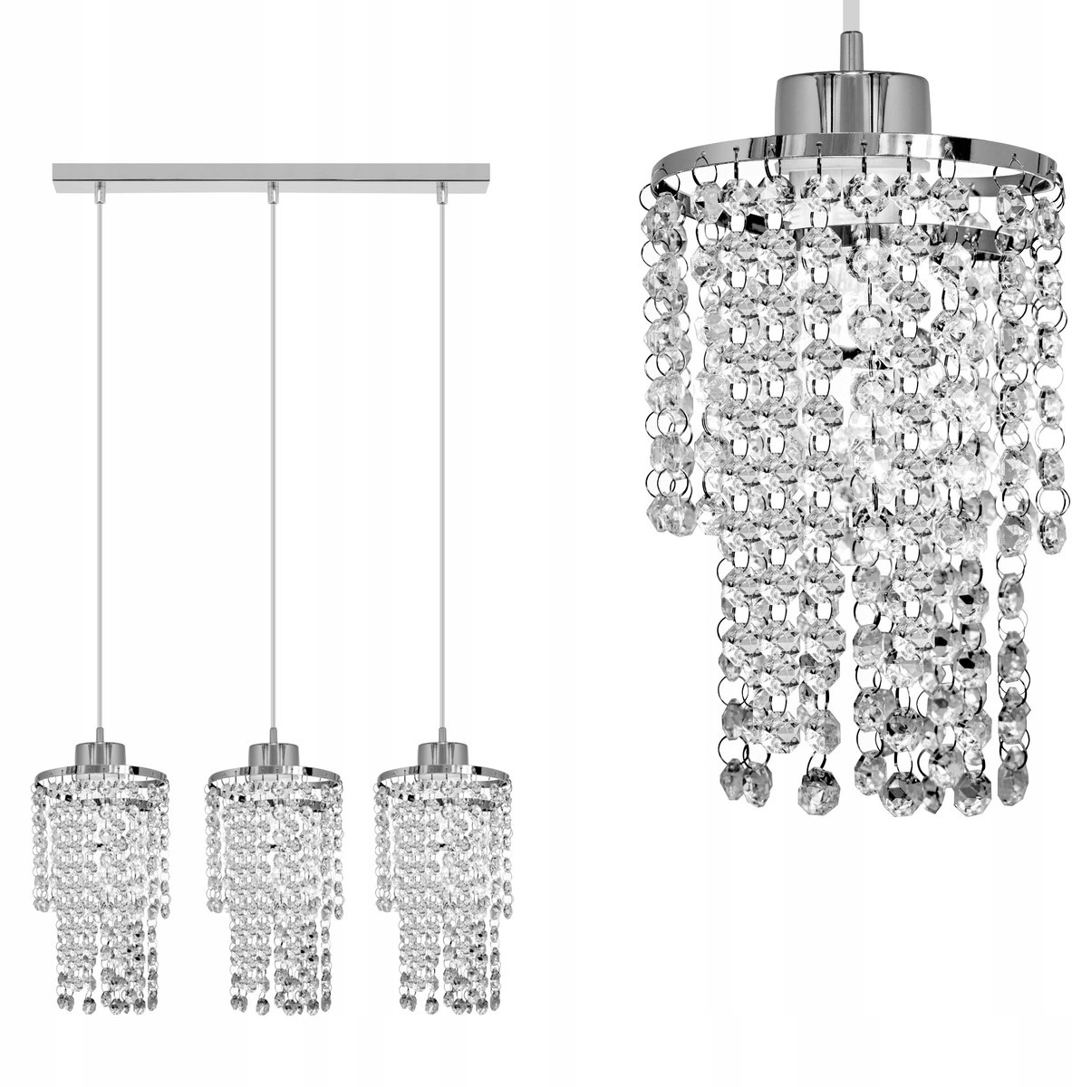 Kristallen Plafondlamp LED - 3xE27 - Chroom - 48cm Breed
