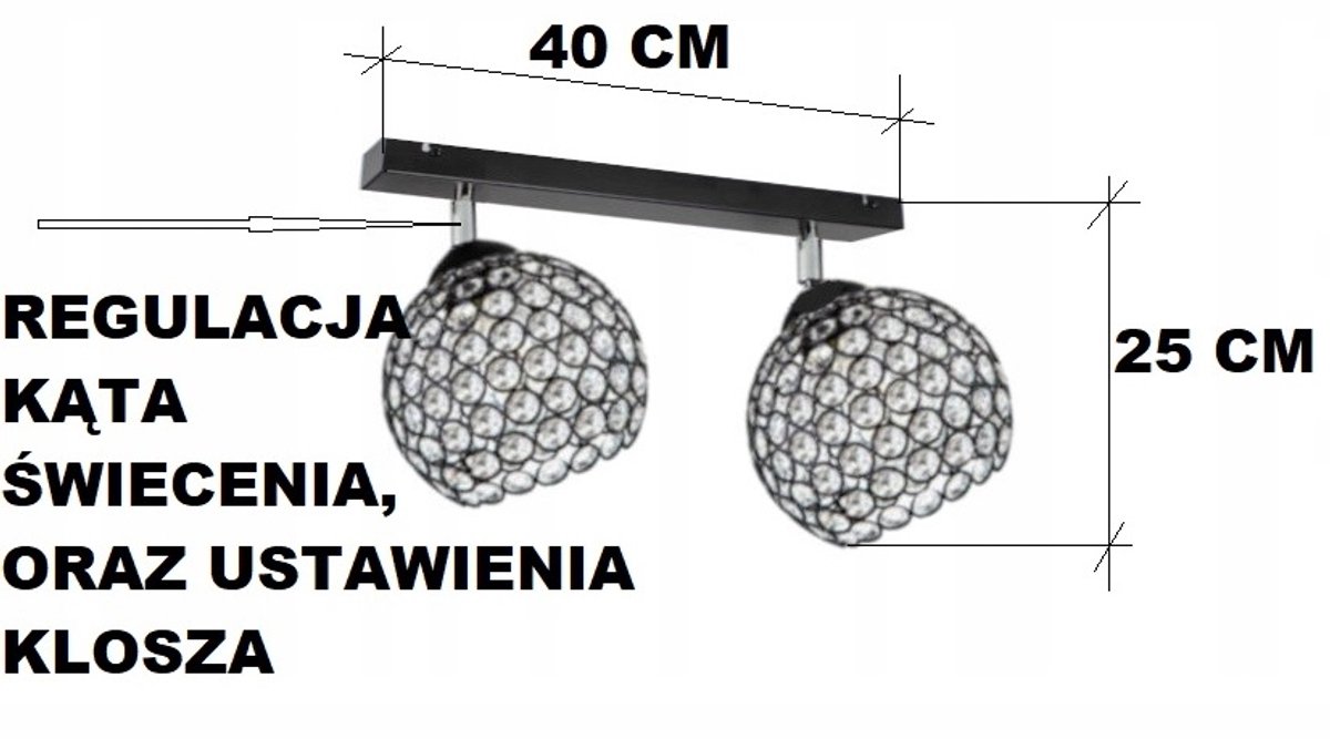 Komat Napoli Hanglamp Zwart Kristal E27 2x60W
