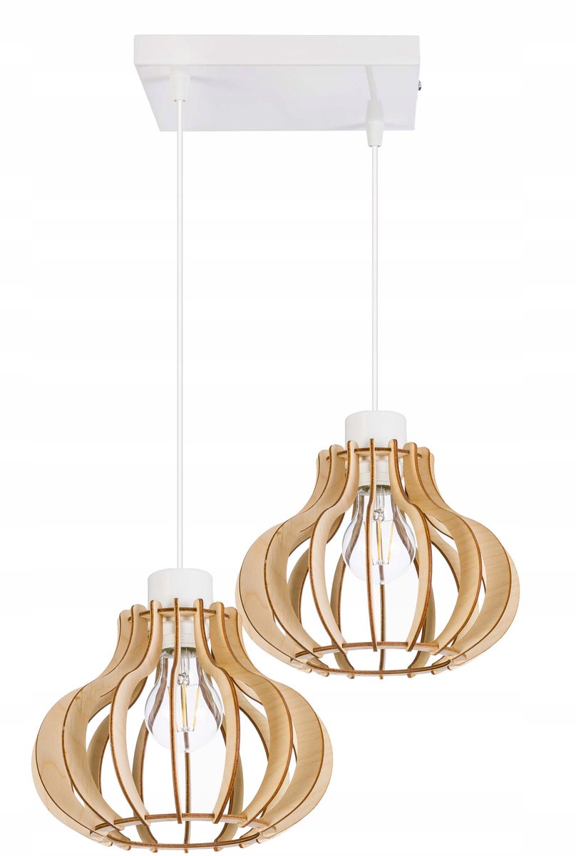 Loft Hanglamp met Houten Kap, 2x E27 Fitting