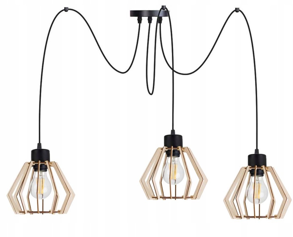 Hanglamp Zwis Loft 3xE27 Houten Kappen Zwart