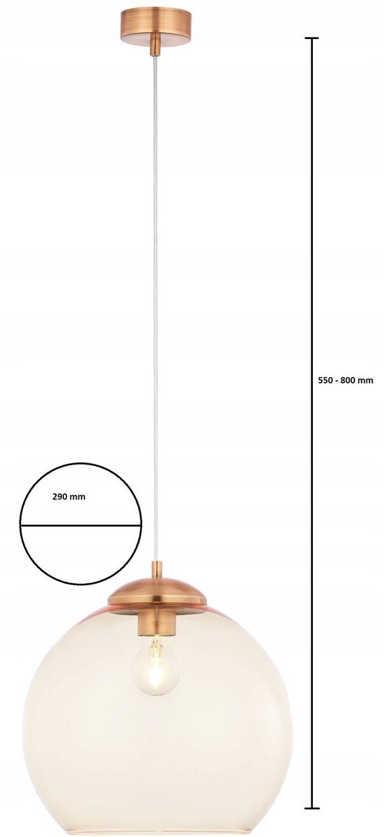 ASTI Moderne Koperkleurige Hanglamp met Amberkleurige Kap (1-lichts)