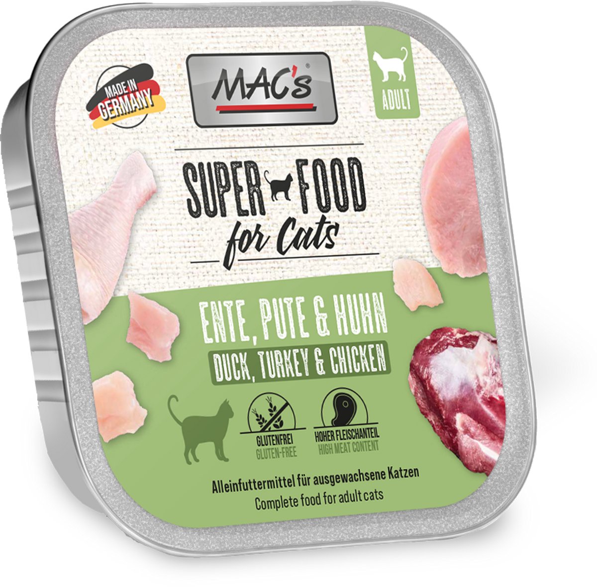 MACs Mac’s Kattenvoer Natvoer - vlees kuipje 70% Eend, Kalkoen en Kippenvlees 6 x 85g