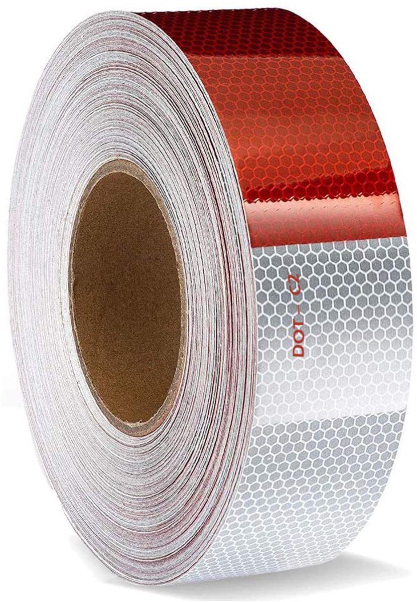 DOT-C2 Reflecterende Tape 5cm x 10m – Waterdichte Waarschuwingssticker met Hoge Zichtbaarheid – Rode & Witte Veiligheidstape voor Auto’s, Trailers, Vrachtwagens, Campers, Boot en Fiets – Reflector Tape Buiten - ANMI