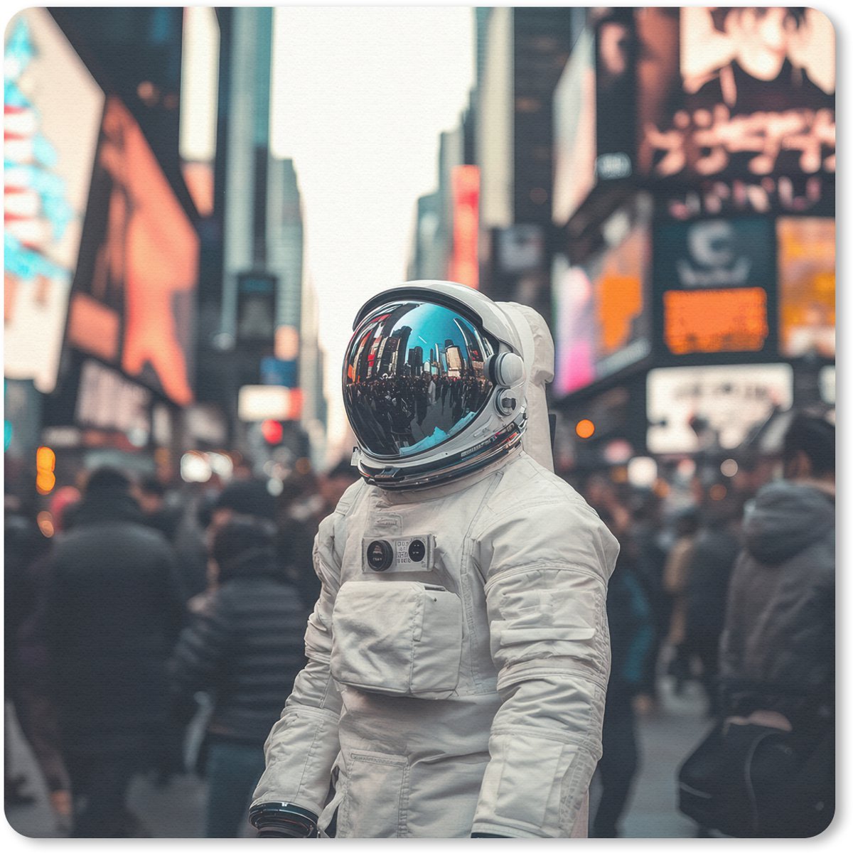 Muismat 20x20 cm - Mousepad Stad - Mensen - Astronaut - Wit - Muismatten