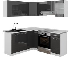 Vicco Rick Hoekkeuken – 190 x 60 cm, WB Marmer Antraciet hoogglans/wit