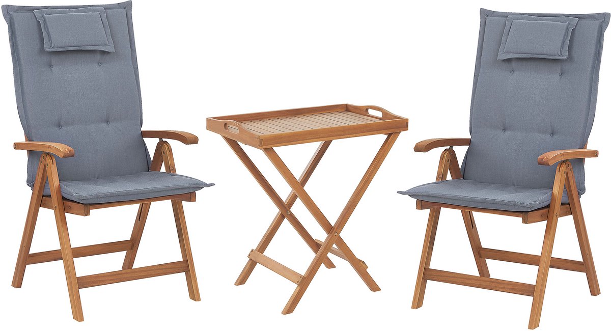 Bol.com JAVA - Bistroset voor 2 - Lichte houtkleur/Blauw - Acaciahout aanbieding