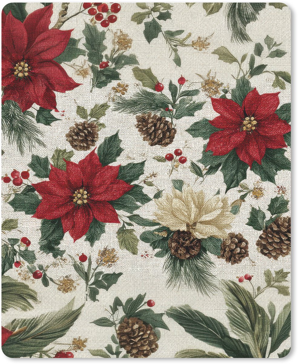 Muismat 19x23 cm - Mousepad Feestelijk - Textielpatroon - Kerstbloemen - Kleurrijk - Muismatten