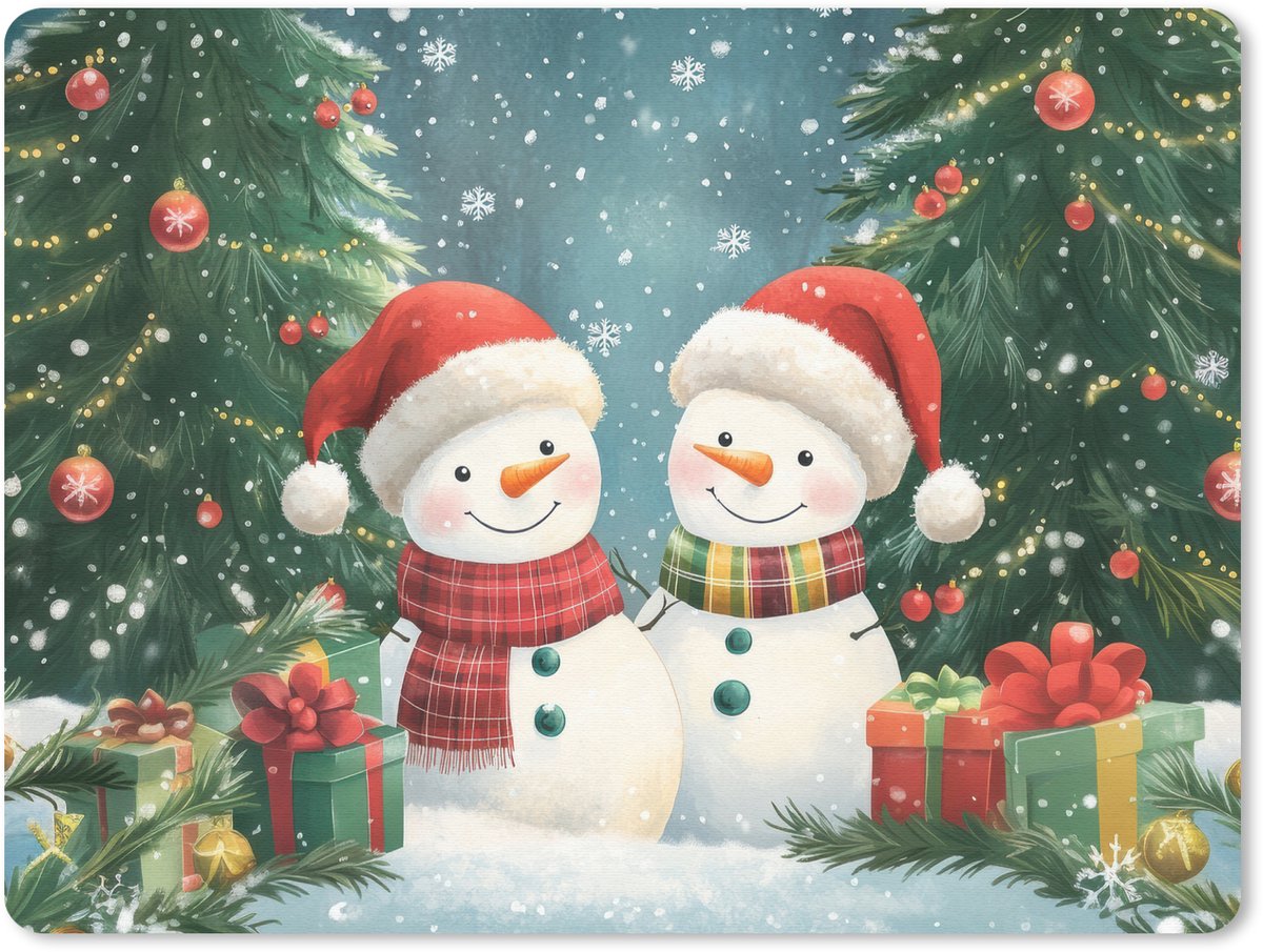 Muismat 23x19 cm - Mousepad Sneeuwpop - Kerstsneeuw - Groen - Rood - Muismatten