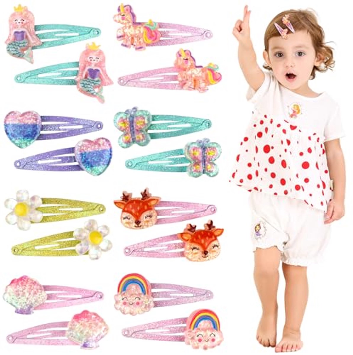 16 Haarspelden voor Kinderen - Glitter Haaraccessoires voor Meisjes