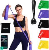 Hulser Lange Resistance band set 6-delig - Met Deuranker - 4,5 tot 27 kg - 200 cm - Met digitale startgids - Stretch elastiek - Fitness weerstandsband - Thera band - Theraband - Weerstandselastiek - Pilates bands - Oefenband