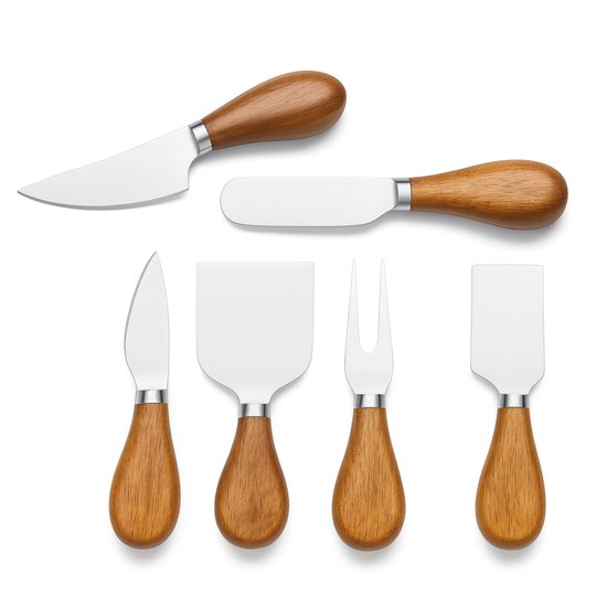 Coffret de couteaux à fromage de Luxe Waterval® - 6 pièces - Couteaux à fromage à Argent- Bois et acier inoxydable - Coffret cadeau