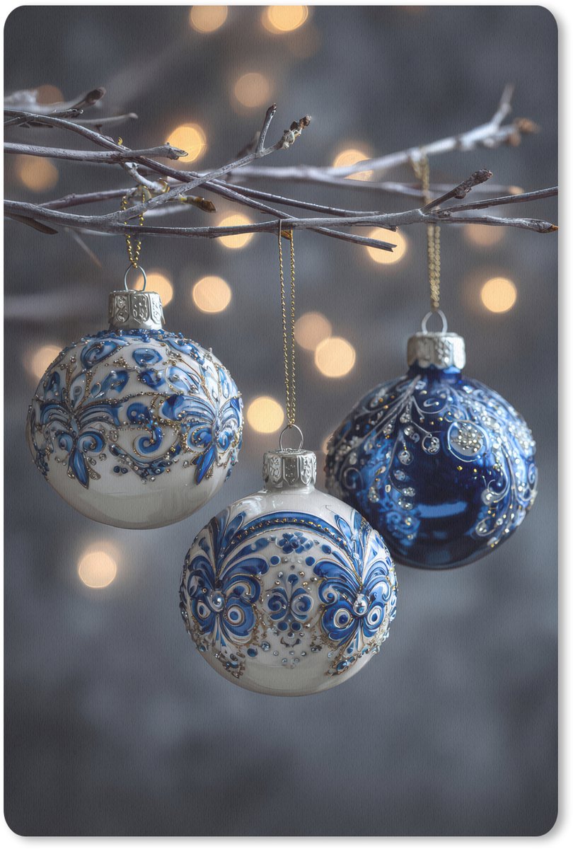 Muismat 18x27 cm - Mousepad Kerstbal - Versierd - Blauw - Muismatten