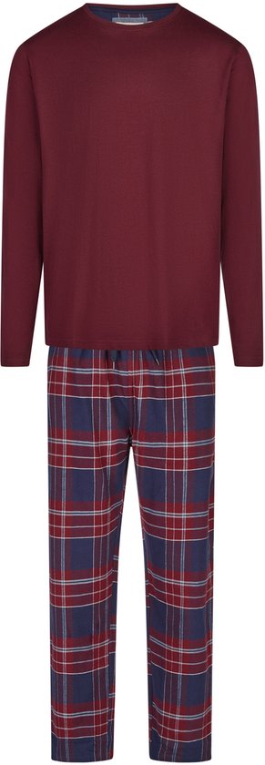Set pyjama long pour homme Phil & Co avec pantalon de pyjama en flanelle, rouge bordeaux/ Blauw - Taille M