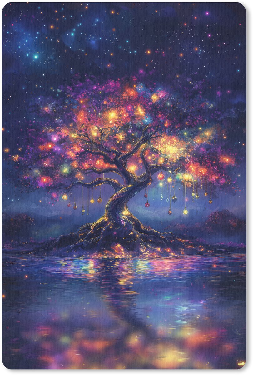Muismat 18x27 cm - Mousepad Kosmisch - lichtboom - Kerst - Kleurrijk - Muismatten