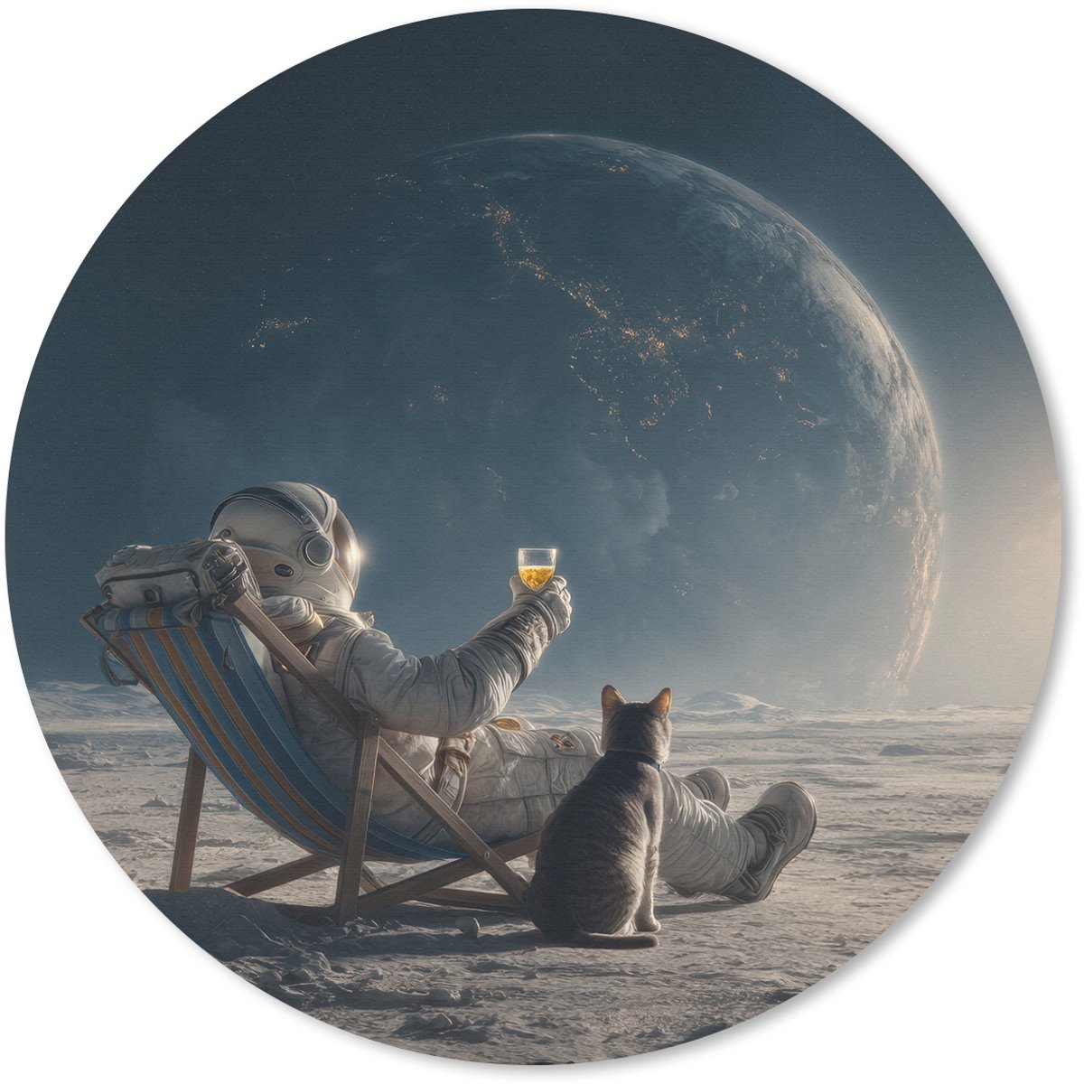 Muismat rond 20x20 cm - Mousepad Maan - Kat - Astronaut - Ruimte - Ronde muismatten