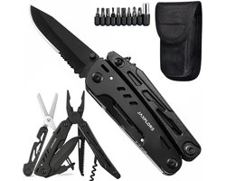 Jaxplore 21-in-1 Zakmes – Multitool met Holster – RVS - 10-delige Bitset – Jachtmes – Multifunctioneel – Survival - Zwart