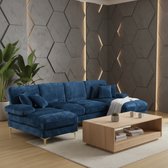Canapé d'angle en U 272 x 136 x 88 cm – Canapé lounge modulable de Luxe avec double méridienne et mousse à mémoire de forme, grand canapé d'angle avec Appuie-tête réglables, tissu Extra doux – Blauw – MedaHomeStore