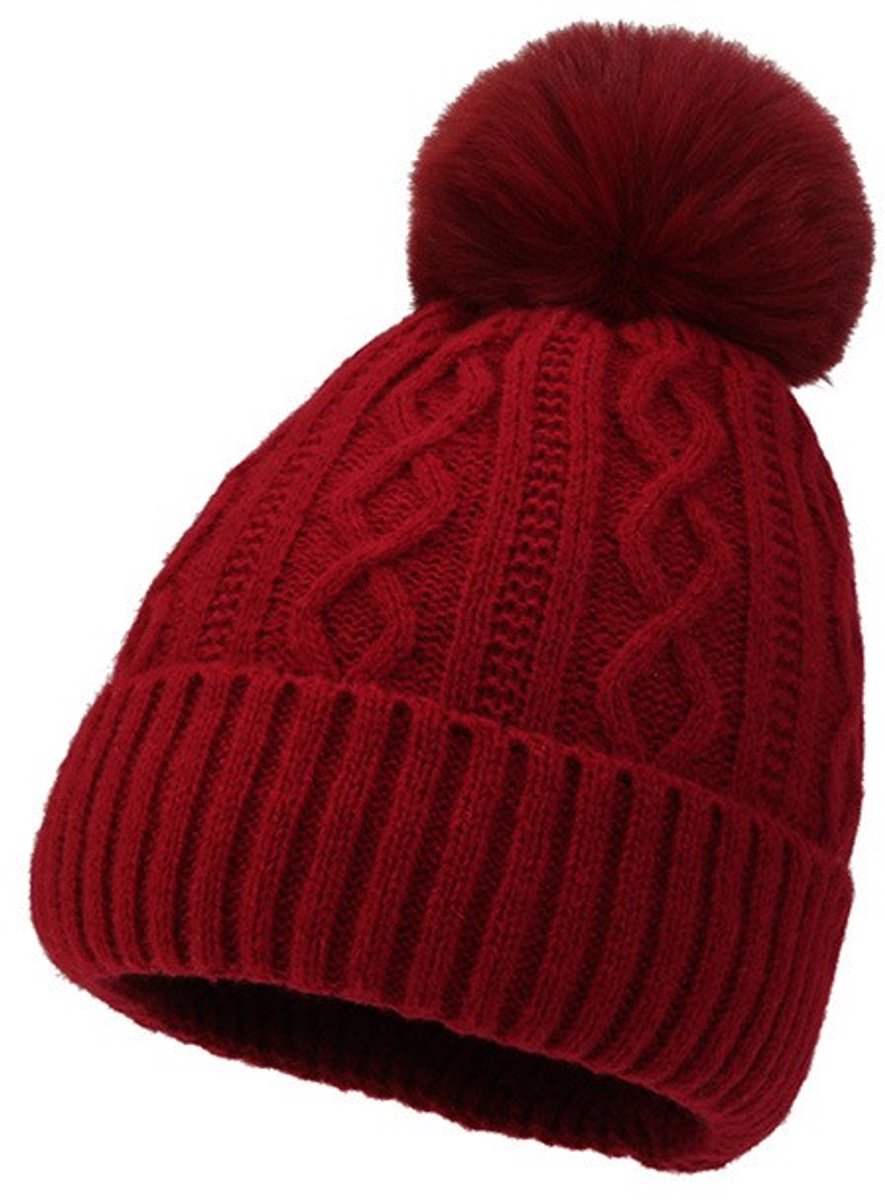 1 stuk dames wintermuts, wollen muts, thermische laag katoen met pompon, dames outdoor skiën,roze — cadeau in Mode & Accessoires - foto 5