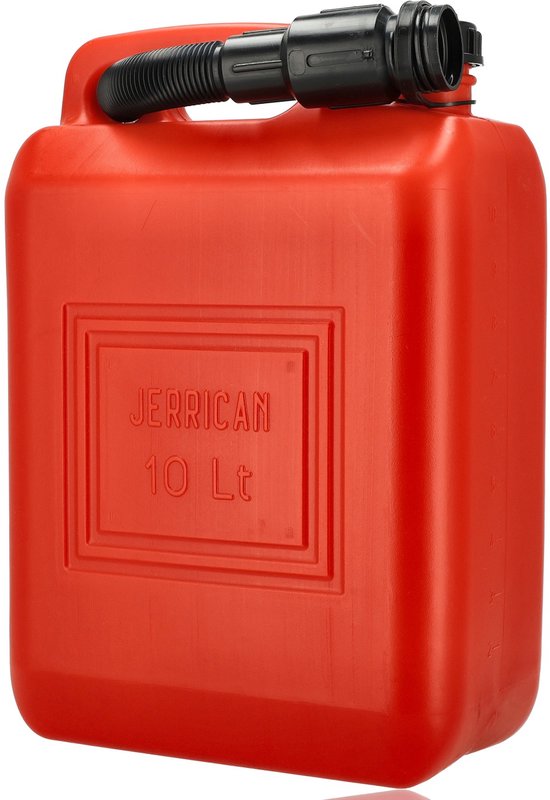Jerrycan 10 Liter Rood – Set van 4 – UN-gekeurde Brandstof Jerrycans Voor Benzine en Diesel – Inclusief Lange Schenktuit en Vulslang – Lekvrije Kunststof Benzinetanks – Voor Auto, Boot, Werkplaats en Camping