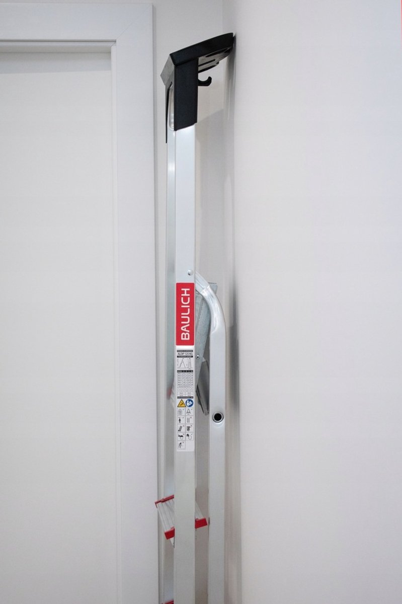 Baulich Huishoudtrap Aluminium - 6 treden met plateau - Opvouwbare vouwladder met antislip treden - Draagvermogen 125 kg - Werkhoogte 319 cm - Stabiele geprofileerde voeten – foto 8