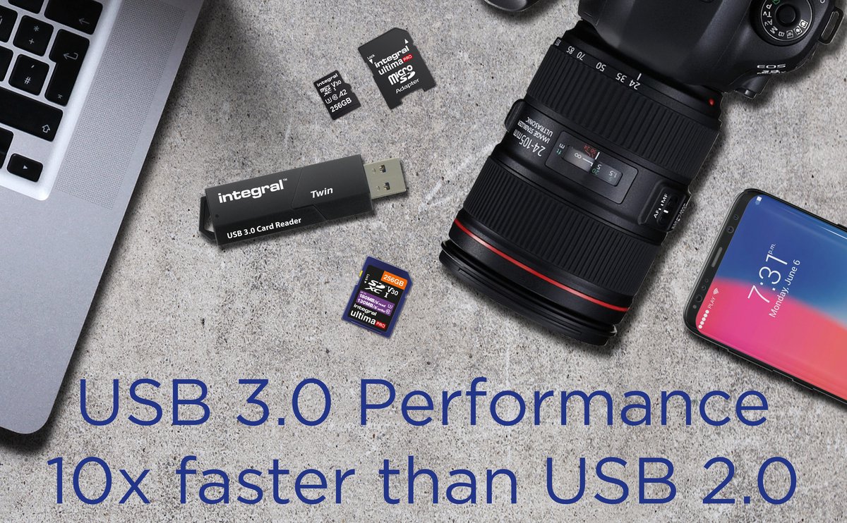 OP=OP Integral USB 3.0 Twin Dual Slot SD & microSD Kaartlezer | Hoge snelheid | USB Type-A | SDHC / SDXC / microSD / microSDHC / microSDXC