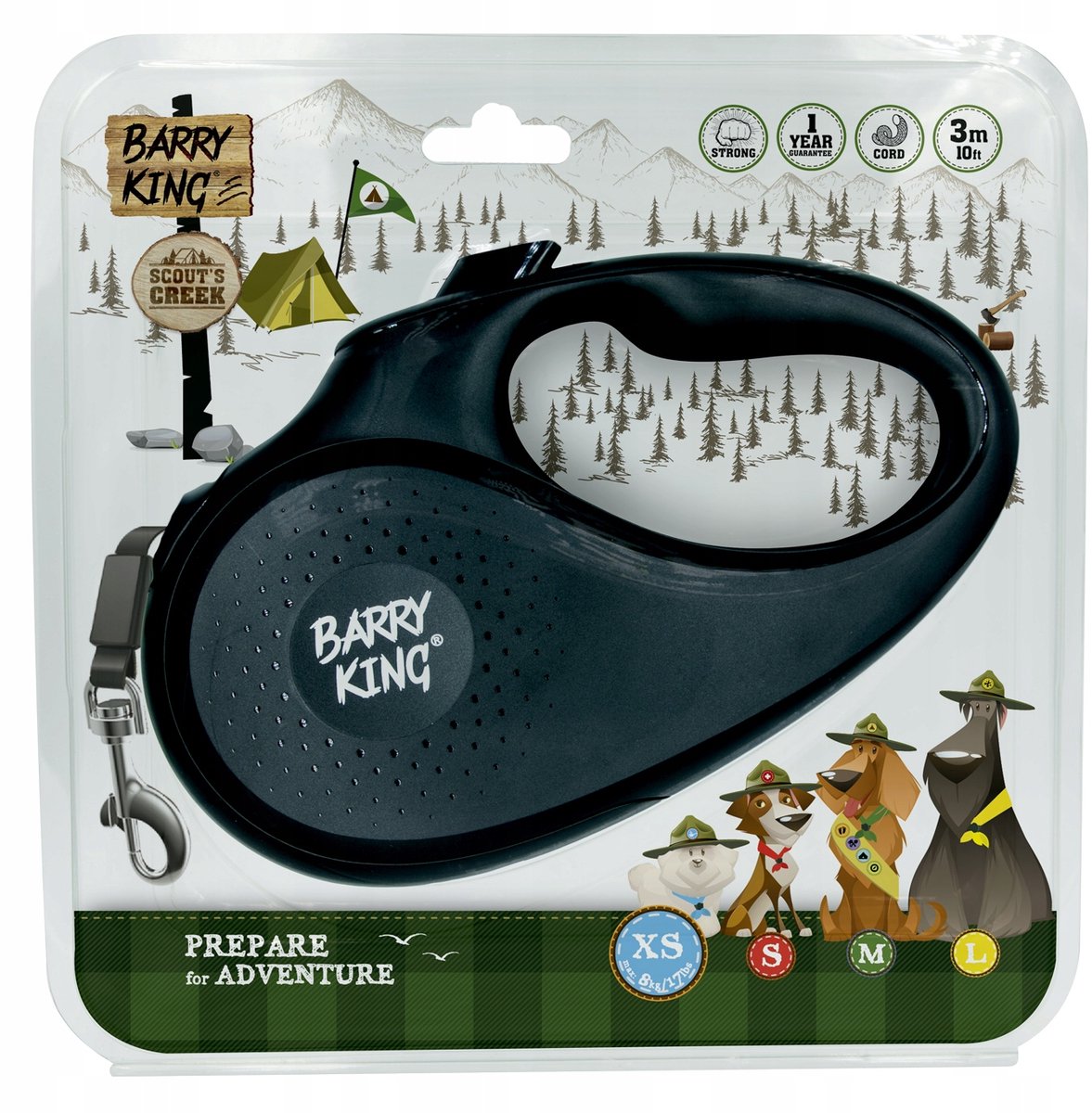 Barry King Automatische Hondenlijn XS - 3m Koord, tot 8kg, Zwart