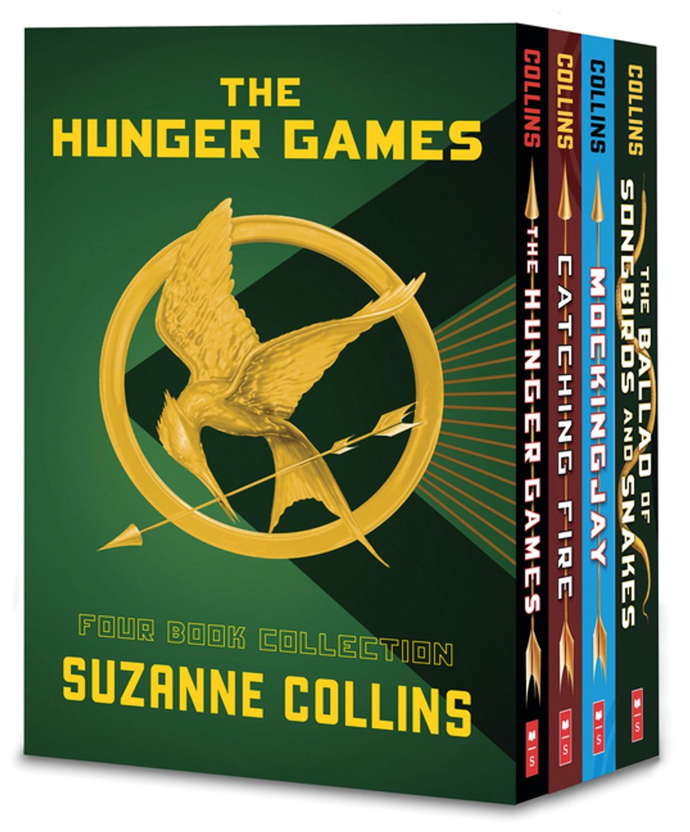Omslag van Hunger Games 4-Book Paperback Box Set (the Hunger Games, Catching Fire, Mockingjay, the Ballad of Songbirds and Snakes)